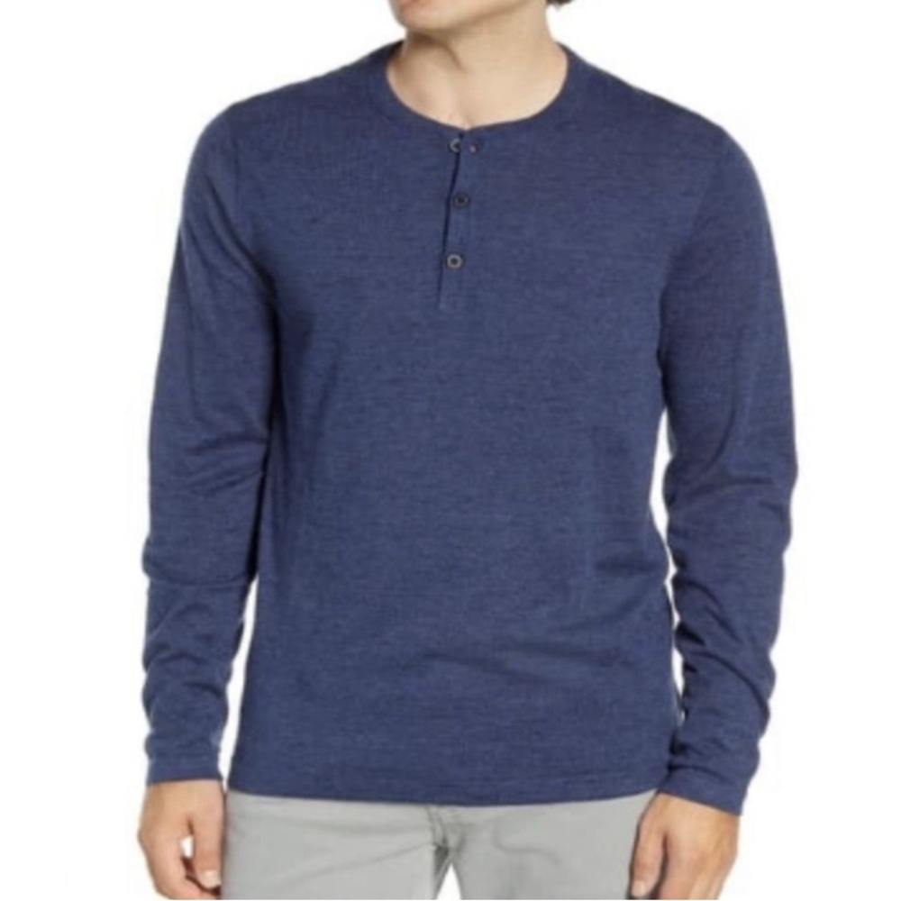 Nordstrom Men’s Shop Heathered Blue Henley Shirt Size Large
